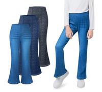 3Pcs Girls Leggings Imitation Denim Print Stretchy Leggings Kids Flared Legging Pants for Girls Full Length Trousers 6-7 Years