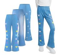 3Pcs Girls Leggings Imitation Denim Print Stretchy Leggings Kids Flared Legging Pants for Girls Full Length Trousers 9-10 Years