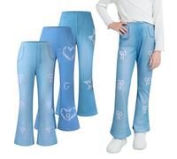 3Pcs Girls Leggings Imitation Denim Print Stretchy Leggings Kids Flared Legging Pants for Girls Full Length Trousers 5-6 Years