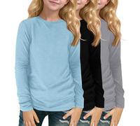3pcs Girls' Long Sleeve T-Shirts Set, Solid Colour Cotton Crew Neck Tops for Kids 3-14 Years, Classic Casual Layering Shirts for School & Everyday Wear