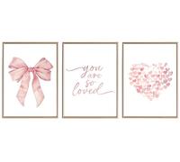 3Pcs Girly Wall Art, Bow Posters, Preppy Teen Girl Decor, Inspirational Verses Love Printing Artwork, Pink Bow Wall Art Prints for Teen Girls Bedroom Home Decoration Unframed 12x16inch