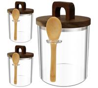 3Pcs Glass Food Storage Jars with Bamboo Lid and Spoon 800ml Airtight Clear Coffee Canister Reusable Multipurpose Food Storage Containers Home Kitchen Jars for Coffee Beans, Tea, Nuts, Candy