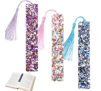3pcs Glitter Bookmarks for Women, Bling Acrylic Tassel Resin Bookmarks, Pink, Purple, Blue Glitter Resin Book Marks, Cute Silk Tassels Bookmark Sparkly Gifts for Book Lover Reading Accessories