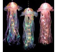 3Pcs Glitter Iridescent Jellyfish Light Mermaid Hanging Jellyfish Lanterns | Under The Sea Mermaid Party Decor, Blue Purple Jellyfish Kit, Hanging Jelly Fish Lamp Birthday Girl Baby Shower Party Supplie