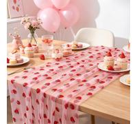 3Pcs Glitter Strawberry Spring Summer Table Runner 10ft Fruit Seasonal Tulle Table Runner for Tea Party Holiday Birthday Home Garden Decoration Red