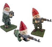 3Pcs Gnome Statues for all, Fun Garden M-ini Gnomes, Gunfighter Patio Sniper Camouflage Dwarf Indoor and Outdoor Decorations