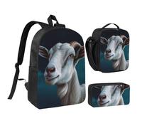 3PCS Goat Backpack Set with Insulated Lunch Box Pencil Pouch, 17inch Lightweight Laptop Bags Shoulder Lunch Bag and Pencil Case Bag 3-in-1 Set
