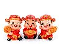 3Pcs God of Wealth Statue Ornament, Yuan Bao Tsai Shen Yeh Sculptures Figurine for Attract Fortune Money Luck And Success