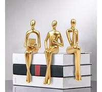 3Pcs Gold Abstract Figurines Thinker Statues, Home Decor Resin Bookshelf Sitting Sculpture, Modern Collectible Accents for Office Living Room Coffee Table Shelves Decoration (Gold)