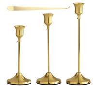 3PCs Gold Candle Holder Set with Candle Snuffer,Decorative Candle Holder for Taper Candle for Fireplace Mantel Dinning Table Home Decorations Wedding Party Gift