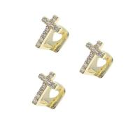 3pcs Gold Cross Tooth Grill with Micro Paved Zircon for Front Teeth | Copper Build, Hip Hop Style Accessory, Gentle Non Permanent Wear, for Stage Performances and Cosplay