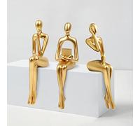 RIRPUAE 3pcs Gold Decor Thinker Statue, Resin Abstract Man Cutout Art Action Statue Coffee Table Decor for Home Living Room Study Office Bookshelf Ornament