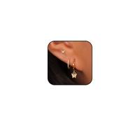3Pcs Gold Hoop Earrings Set for Women Dainty Heart Bow Hoop Earrings Valentines Earrings Small Gold Star Stud Earrings Cubic Zircon Butterfly Dangle Earrings Gold Pearl Charm Huggie Earrings Trendy
