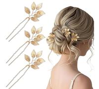 3PCS Gold Leaf Hair Pins U-Shaped Wedding Hair Accessories for Women and Girls, Bride Gold Hair Clips Leaf Headpiece for Bridesmaids, Prom, Party Updo Styling
