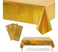 3Pcs Gold Metallic Party Tablecloths, 137*274cm Glitter Party Table Cloth Disposable, Gold Sparkly Plastic Tablecloth, Sequin Table Cover for Birthday, Wedding, Disco Party Table Decorations