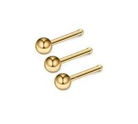 3pcs Gold Nose Stud Basic Plain Ball Stainless Steel Tiny Ball End Bone Pin Bar Nostril Piercing (2MM)