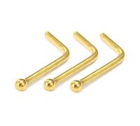 3pcs Gold Nose Stud Plain Ball L Bend Shape Straight Pin Nostril Piercing