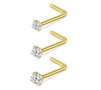 3pcs Gold Nose Studs 0.8mm L Shape Curved Nose Piercing Surgical Steel 20G with Heart Star CZ Crystal