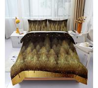 3pcs Gold Pine Tree Forest Duvet Set, Luxury Golden Bedding Set for Girls and Adults, Bedroom or Room Decor, All Seasons Comforter Microfiber Quilt with 2 Pillowcases for Gifts(King 220*383cm）