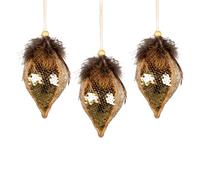 3Pcs Gold Sequin Teardrop Bauble 14cm - Christmas Tree Hanging Decorations Festive Decorative Ornaments Fairy Tale Themed Xmas Tree Pendant