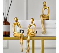 3PCS Gold Thinker Statue Book Shelf Decor, Minimalist Modern Home Decor Collectable Figurines, Abstract Statue Ornament Office Decor Modern Home Bookshelf Desk Decor