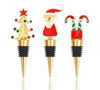 3PCS Gold Wine Bottle Stopper, Christmas Alloy Wine Stopper, Santa Claus Elf Tree Decorative Wine Saver, Reusable Wine Corks Beverage Bottle Stoppers for Xmas Party Gift Bar Holiday Wedding Birthday