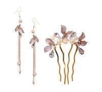 3pcs Golden Hair Comb Hair Fork and Earrings Set for Brides