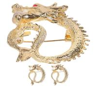 3pcs Golden Medieval Dragon Brooch Pins for Women Zinc Alloy | Crystal accented decorative shawl clasps, keeps clothing secure and prevents wardrobe slips, vintage inspired Chinese zodiac