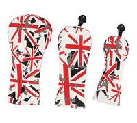 3Pcs Golf Club Head Covers for Woods 3 4 5 7 X, Waterproof Oxford Cloth Golf Headcovers with Interchangeable Tags, British Flag Design for Men Golfers