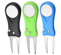 3Pcs Golf Divot Repair Tool, Magnetic Foldable Metal Divot Tool and Ball Marker with Pop-Up Button for Golfer Outdoor and Ball Marker Repair