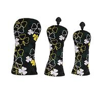3PCS Golf Head Cover for Fairway Woods Driver Hybrids, PU Golf Club Headcovers Set with Four Leaf Clover Pattern, Black Golf Club Protector Headcover for Men Women