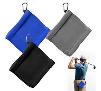 3pcs Golf Towel with Snap Hook Golf Ball Cleaning Towel 12x12cm Microfiber Amphibian Wet and Dry Golf Bag Towel for Bags Course Exercise Gym Men Women (Black Blue Grey) Small Golf Towel