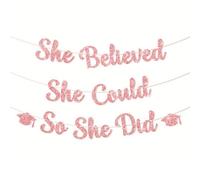 3Pcs Gongratulations Banner, Rose Gold Glitter You Did It Banner, She Believed She Could So She Did Banners, for Girls Graduation Decorations