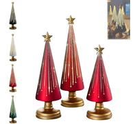 3PCS Gradient Glass Starry Night Tree with LED Lights, Festive Gingerbread Theme Decor for Resin Christmas Ornaments Craft Gift Decoration,Gradient Glass Christmas Tree, Home Holiday Decor (Red)