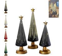 3PCS Gradient Glass Starry Night Tree with LED Lights, Festive Gingerbread Theme Decor for Resin Christmas Ornaments Craft Gift Decoration,Gradient Glass Christmas Tree, Home Holiday Decor (Black)