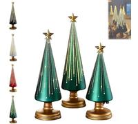 3PCS Gradient Glass Starry Night Tree with LED Lights, Festive Gingerbread Theme Decor for Resin Christmas Ornaments Craft Gift Decoration,Gradient Glass Christmas Tree, Home Holiday Decor (Green)
