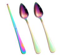 3pcs Grapefruit Spoons and Knife Set with Serrated Edge, Stainless Steel Grapefruit Curved Serving Utensils for Citrus Lemon Kiwi Melon Lime Apple Puree Pitaya Fruit Eating Tool (Colorful)