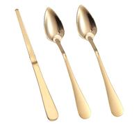 3pcs Grapefruit Spoons and Knife Set with Serrated Edge, Stainless Steel Grapefruit Curved Serving Utensils for Citrus Lemon Kiwi Melon Lime Apple Puree Pitaya Fruit Eating Tool (Gold)