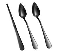 3pcs Grapefruit Spoons and Knife Set with Serrated Edge, Stainless Steel Grapefruit Curved Serving Utensils for Citrus Lemon Kiwi Melon Lime Apple Puree Pitaya Fruit Eating Tool (Black)