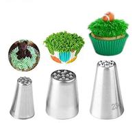 3pcs Grass Cream Icing Nozzles Cupcake Practical Cream Piping Nozzle Tips Stainless Steel Pastry Tips Grass Fury Cake Decorating Tool(Silver)