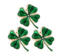 3pcs Green Shamrock Enamel Brooch Pin for St Patrick's Day Outfits | Alloy Metal with Polished Finish, Secure Pin-back Closure, for Dresses and Shirts at School Events