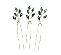 3pcs Green Wedding Hair Pins for Bride Crystal Bridal U Hair Pins for Women Rhinestone Hairpins for Wedding Party Brides Bridesmaids Women Hairpin Crystal Hairpin