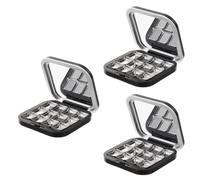 3pcs Grid Refillable Magnetic Eyeshadow Palette Case with Mirror | Matte Black Finish, Compact 3x2.8x0.7 Inch Size, Portable for Travel and On-the-go Use