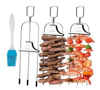 3PCS Grilling Savant 3 Way Skewers,14 Inch Metal Skewers for Grilling,Easy to Use Push Bar Slider, BBQ Accessory, Perfect for Meat,Veggies,Fruits,Marshmallow Roasting Sticks Grill Kabob Skewer.