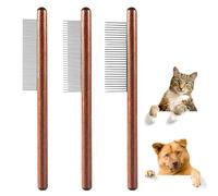 3Pcs Grooming Comb for Pets,3 Sizes Solid Wooden Cat Combs with Wide & Narrow Rounded-Tip Teeth Pet Hair Comb Metal Flea Lice Tick Comb Grooming Comb for Cats Dogs Rabbits Tangled Hair