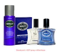 3Pcs Grooming Set = Brut Mens OCEANS Deodorant + EDT Spray & Aftershave Mix