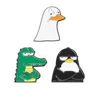 3Pcs Grumpy Animal Enamel Pins Set, Duck Crocodile Penguin Cartoon Badges for Backpacks Jackets Hats