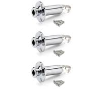 3pcs Gt201 Chrome Cylinder Output Jack, 6.35mm Stereo Mono Side Mount | Alloy Build, 1/4 Inch Hole, Strap Button Style, Three Mounting Screws, for Acoustic Guitar and Bass
