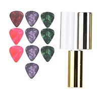 3Pcs Guitar Slide Bar Set, Glass Metal Brass Slide Bars with 10 Celluloid Picks, Cylindrical Slider for Portamento Acoustic Bass Guitar, Includes Storage Box for Easy Carrying and