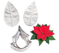 3pcs Gum Paste Flower Cutters 2pcs Fondant Silicone Mold Gumpaste Poinsettia Petal Sugarpaste Christmas flower Fondant Flower Press Mold Cake Decorating Tool